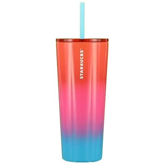 🧡 NEW Starbucks Summer 2023 ‘Puffy Gradient’ Pink Orange Blue SS Cold Cup - Picture 1 of 6